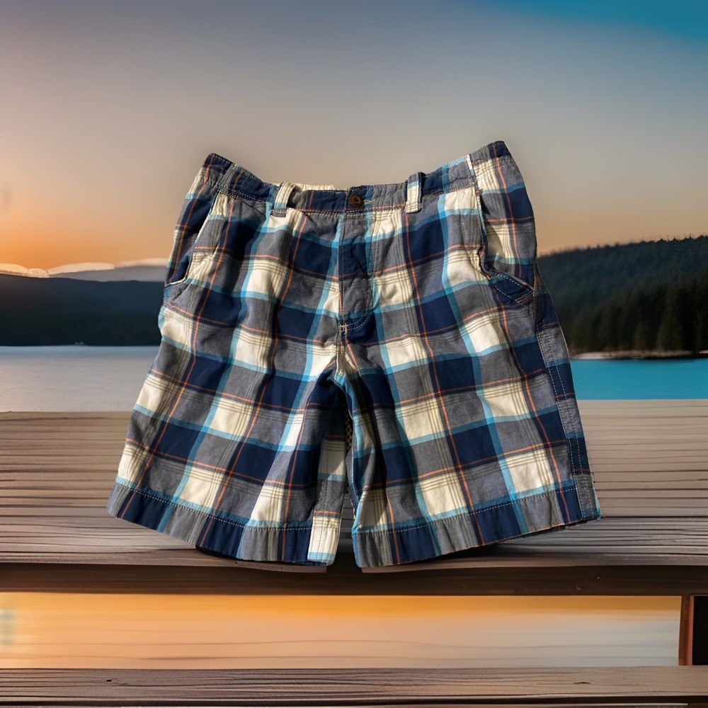 Hollister Mens Blue Plaid Shorts‎ Size 30 Pockets Button Fly Golf Skate Surf